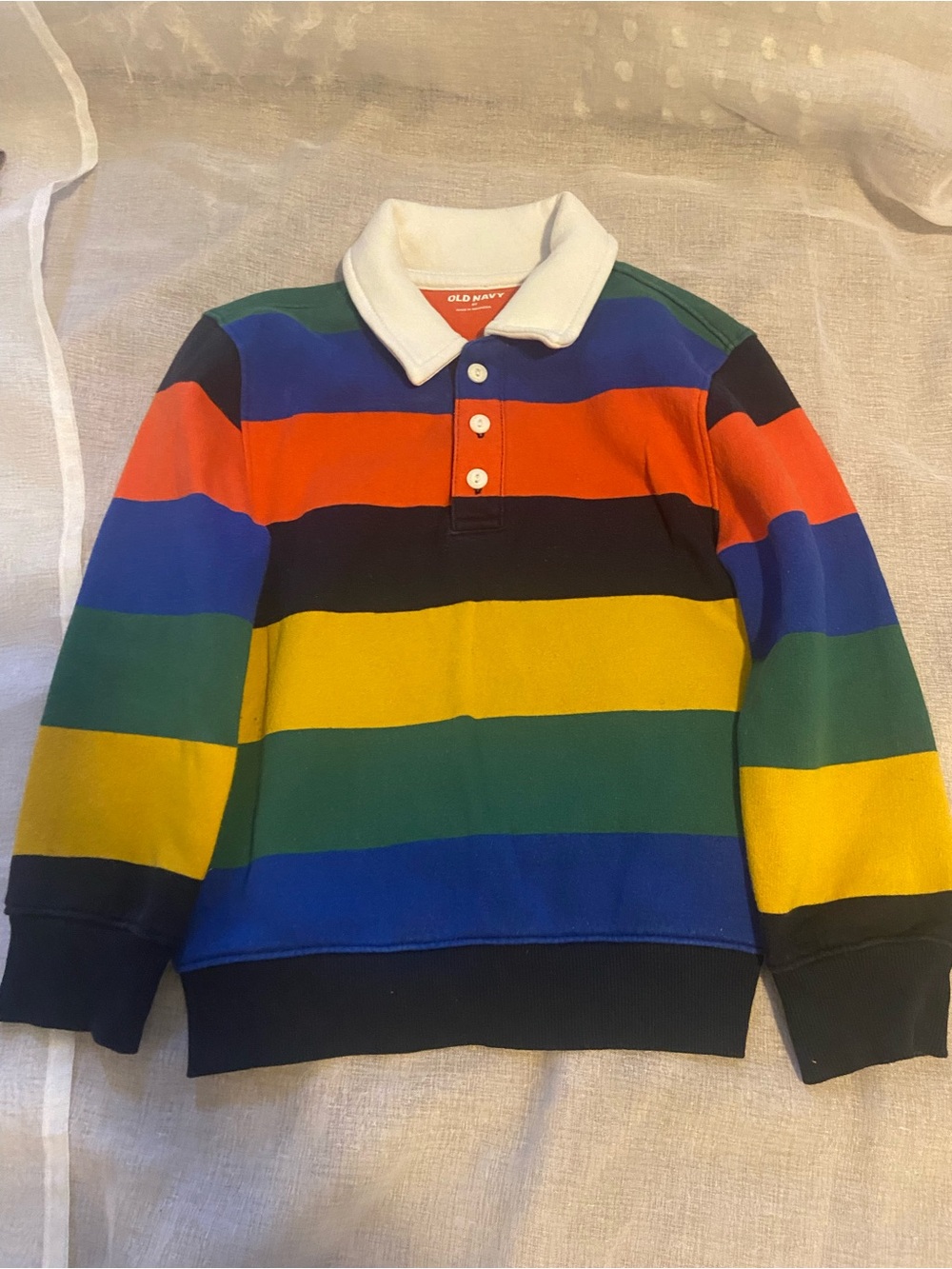 Old Navy Kids Rainbow Stripe Rugby Polo - White Collar, Green Blue Yellow Red
